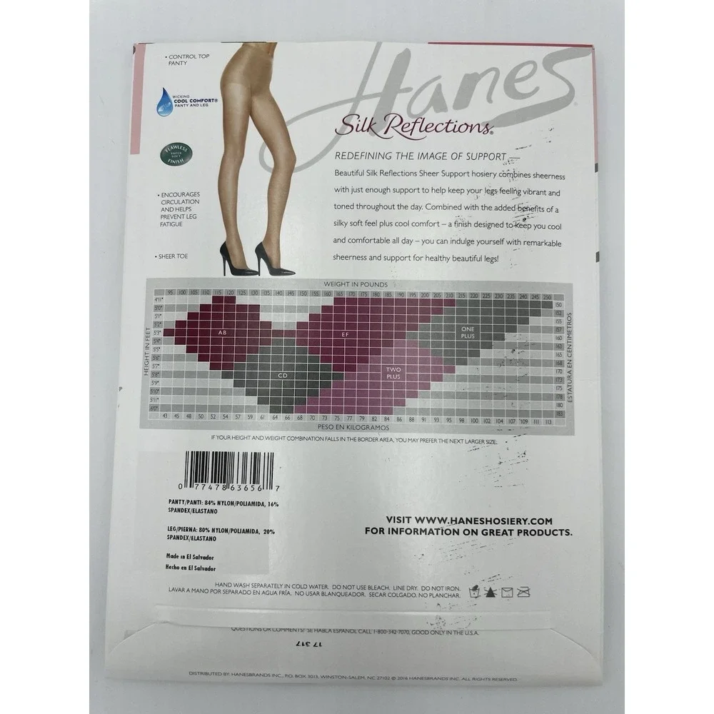Hanes Silk Reflections Sheerest Support Control Top Sheer‎ Toe Jet Blk  Size AB